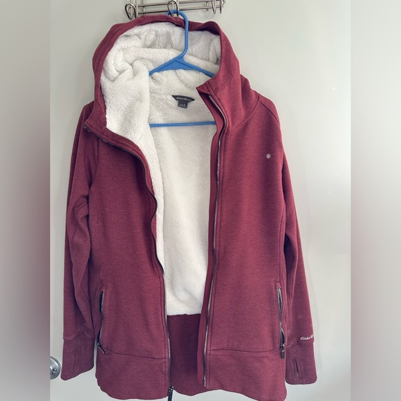 Eddie Bauer Jackets & Blazers - Eddie Bauer Jacket Women’s Size S Redish Sherpa Faux Fur Lined Hooded Full Zip